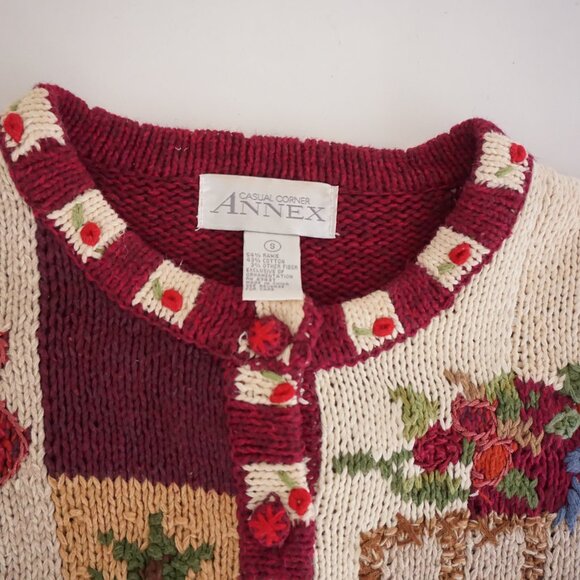 Vintage Casual Corner Annex Pumpkin Apple Patchwork Harvest Sweater Grandma S - Picture 4 of 11